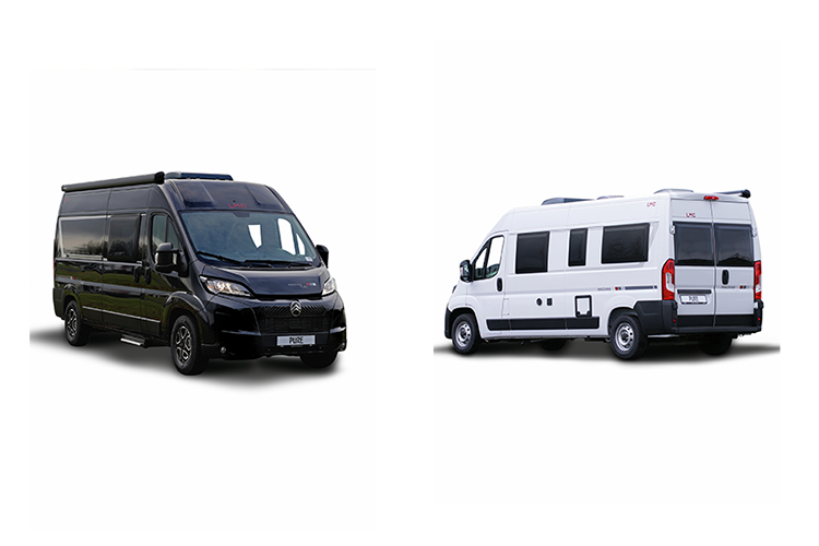 LMC Innovan Pure campervan, black front and white rear views, part of LMC campers 2027 range