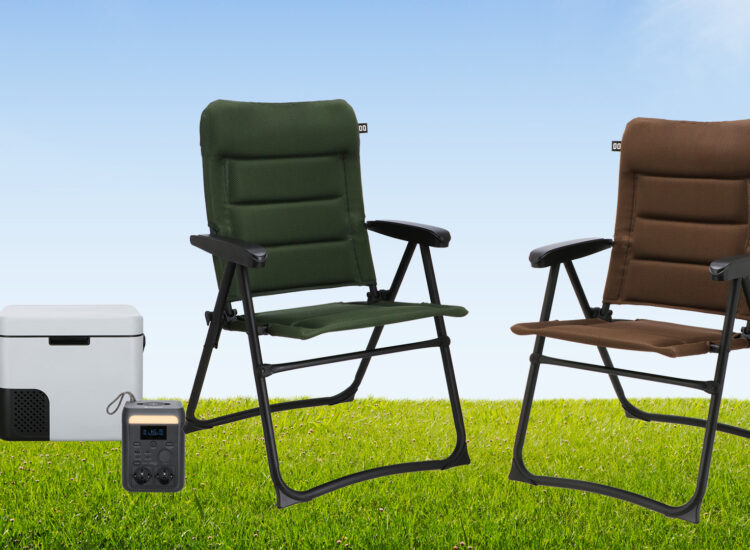 Mestic camping chairs, portable cooler and power station displayed on grass, new products for Gimeg Caravan Salon 2026