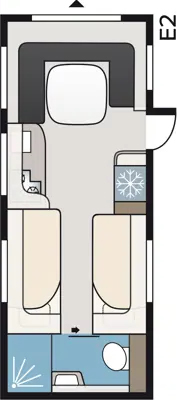 Floor plan of the Kabe Royal 600 TDL caravan showing front bed, central lounge, and rear washroom layout.