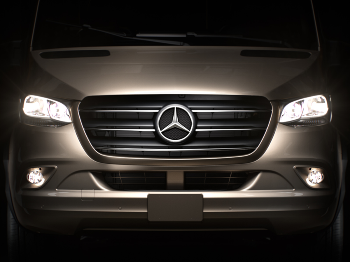 Front view of the Bürstner Signature Mercedes motorhome showcasing its luxury star-level design
